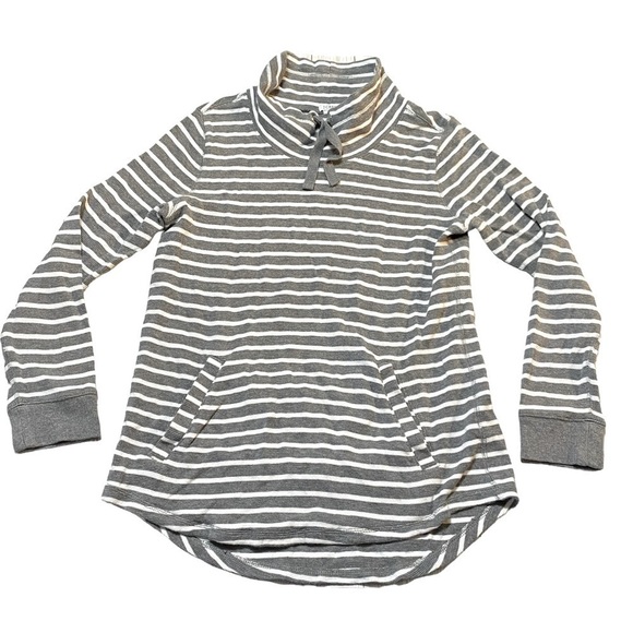 J.Crew Gray Striped Waffle Knit Mock Neck Pullover sweater woman’s size medium - Picture 1 of 5